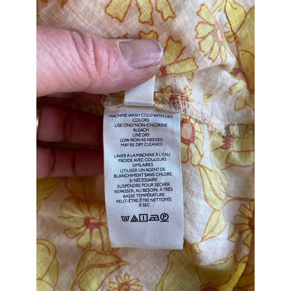 Free People Miss Daisy Printed Top Ivory yellow small Womens shirt top Flowy - Picture 6 of 7